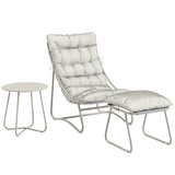 Galvanised Steel 3 Pieces Garden Bistro Set With Footstool and Removable Cushions - Velmora