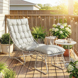 Galvanised Steel 3 Pieces Garden Bistro Set With Footstool and Removable Cushions - Velmora