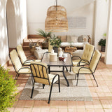 Galvanised Steel 7 Pieces Minimal Garden Dining Set With Cushions And Parasol Hole - Velmora