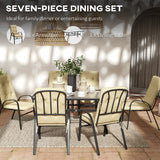 Galvanised Steel 7 Pieces Minimal Garden Dining Set With Cushions And Parasol Hole - Velmora