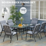 Galvanised Steel 7 Pieces Minimal Garden Dining Set With Cushions And Parasol Hole - Velmora