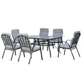 Galvanised Steel 7 Pieces Minimal Garden Dining Set With Cushions And Parasol Hole - Velmora