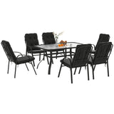 Galvanised Steel 7 Pieces Minimal Garden Dining Set With Cushions And Parasol Hole - Velmora