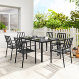 Galvanised Steel 7 Pieces Minimal Garden Dining Set With Parasol Hole - Velmora