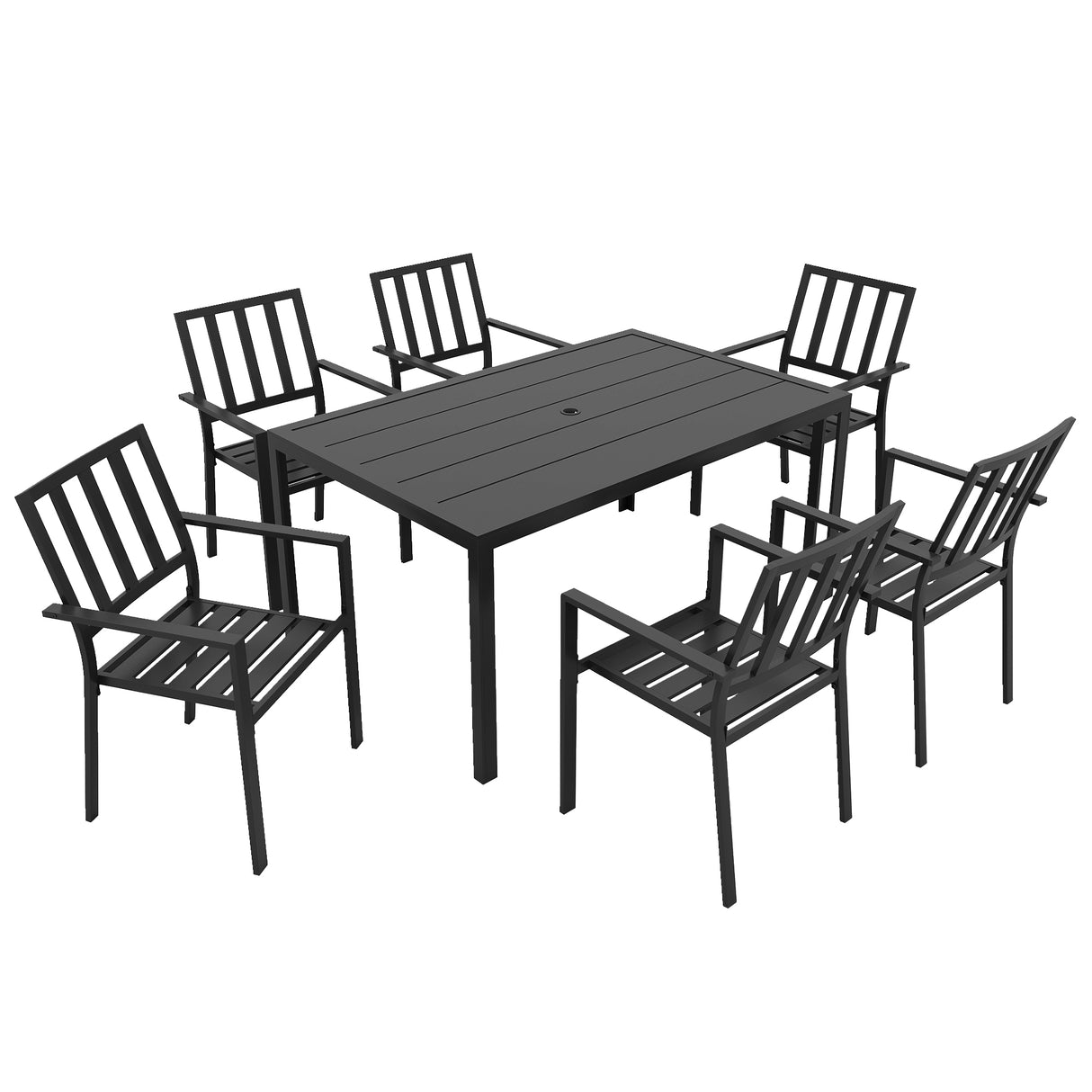 Galvanised Steel 7 Pieces Minimal Garden Dining Set With Parasol Hole - Velmora