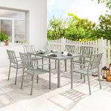 Galvanised Steel 7 Pieces Minimal Garden Dining Set With Parasol Hole - Velmora