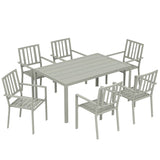 Galvanised Steel 7 Pieces Minimal Garden Dining Set With Parasol Hole - Velmora