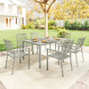 Galvanised Steel 7 Pieces Minimal Garden Dining Set With Parasol Hole - Velmora