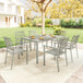 Galvanised Steel 7 Pieces Minimal Garden Dining Set With Parasol Hole - Velmora