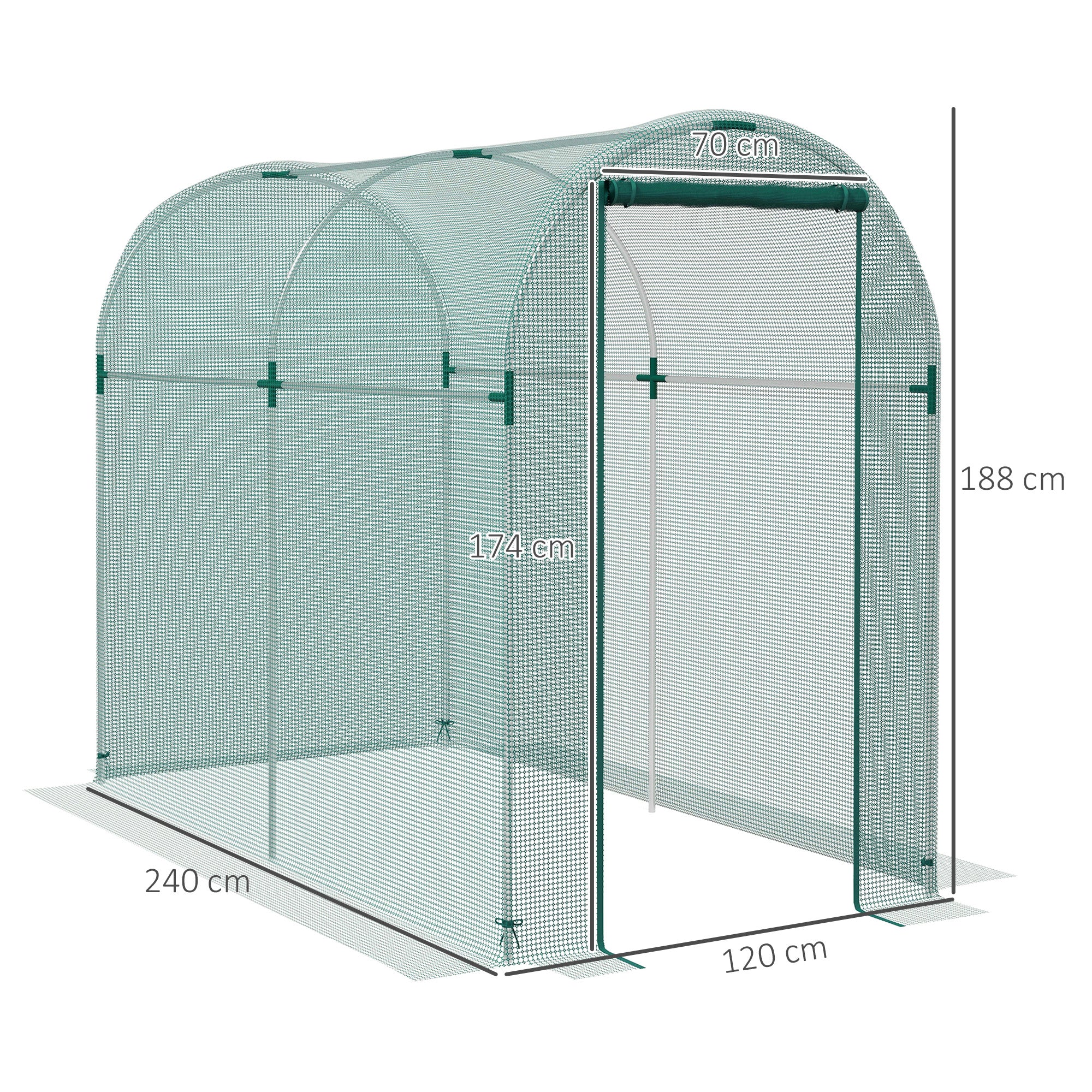 Galvanised Steel Frame Garden Fruit Greenhouse 240cm Length With Zipped Door - Velmora