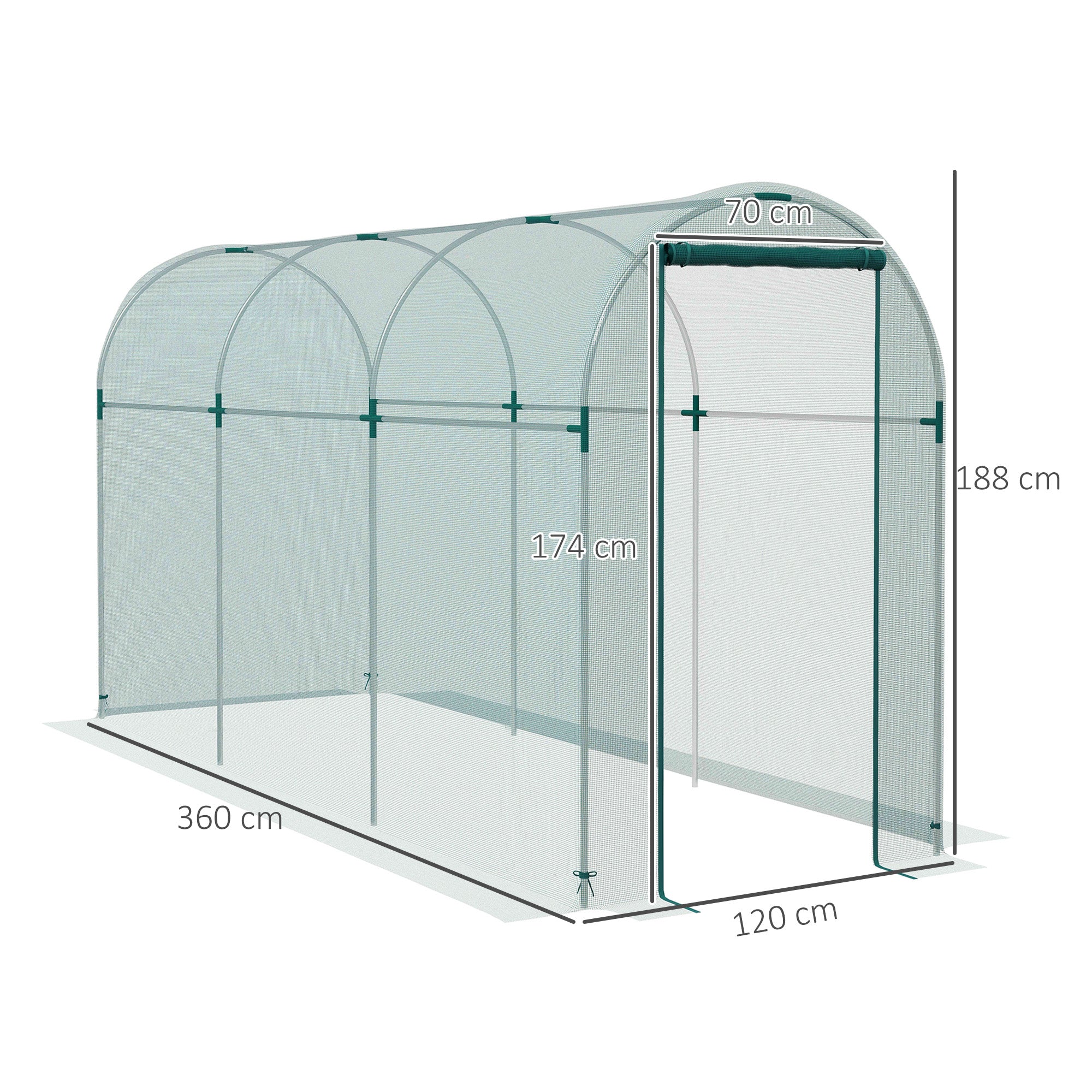 Galvanised Steel Frame Garden Fruit Greenhouse 360cm Length With Zipped Door - Velmora