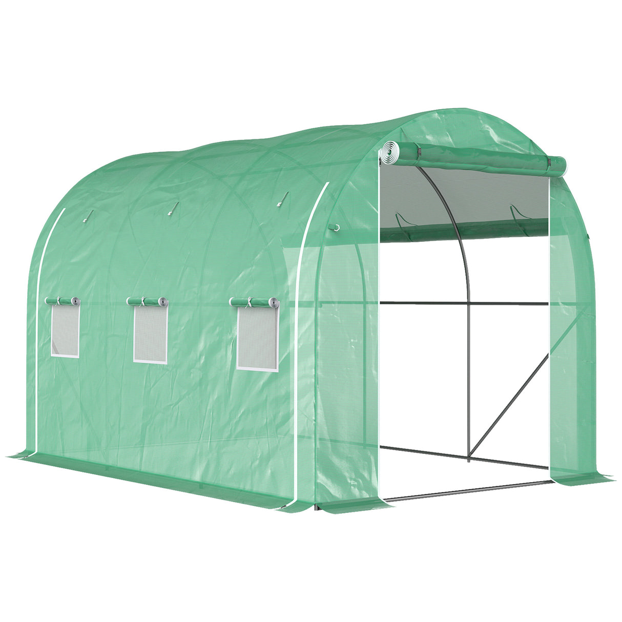 Galvanised Steel Frame Garden Greenhouse 196cm Wide With 6 Windows - Velmora