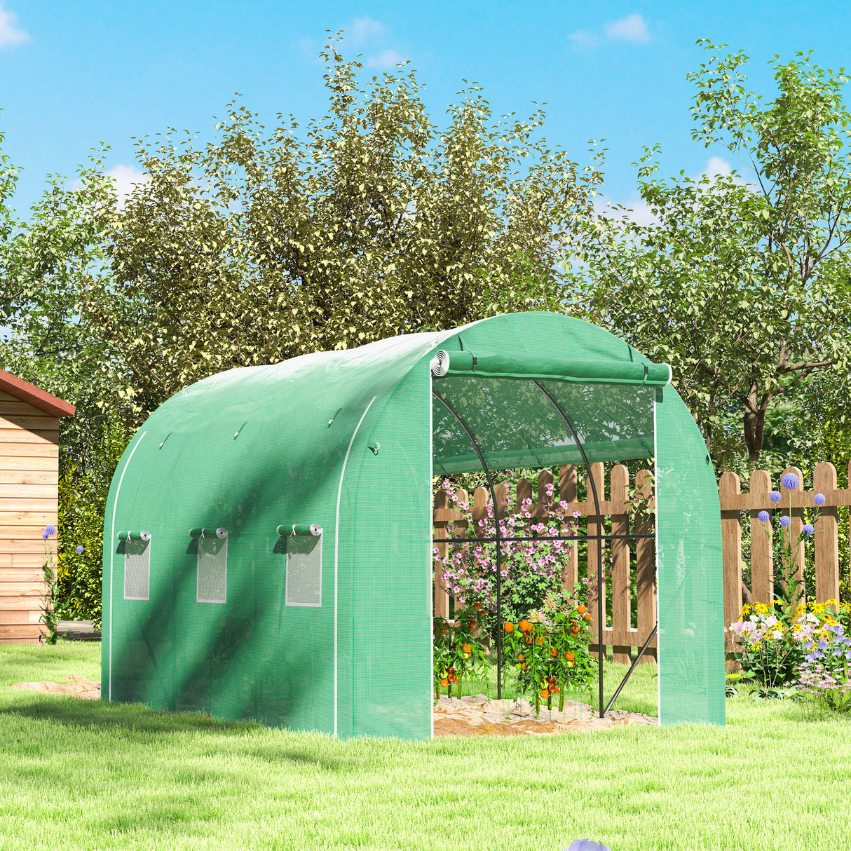 Galvanised Steel Frame Garden Greenhouse 196cm Wide With 6 Windows - Velmora