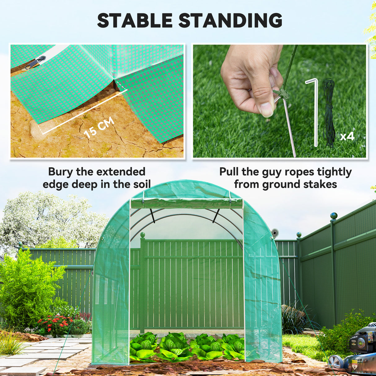 Galvanised Steel Frame Garden Greenhouse 196cm Wide With 6 Windows - Velmora