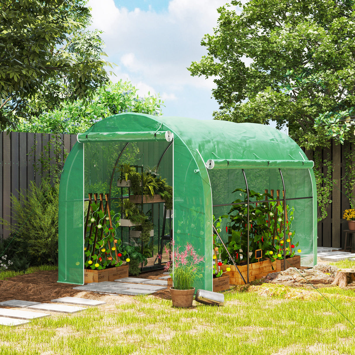 Galvanised Steel Frame Garden Greenhouse 196cm Wide With 6 Windows - Velmora