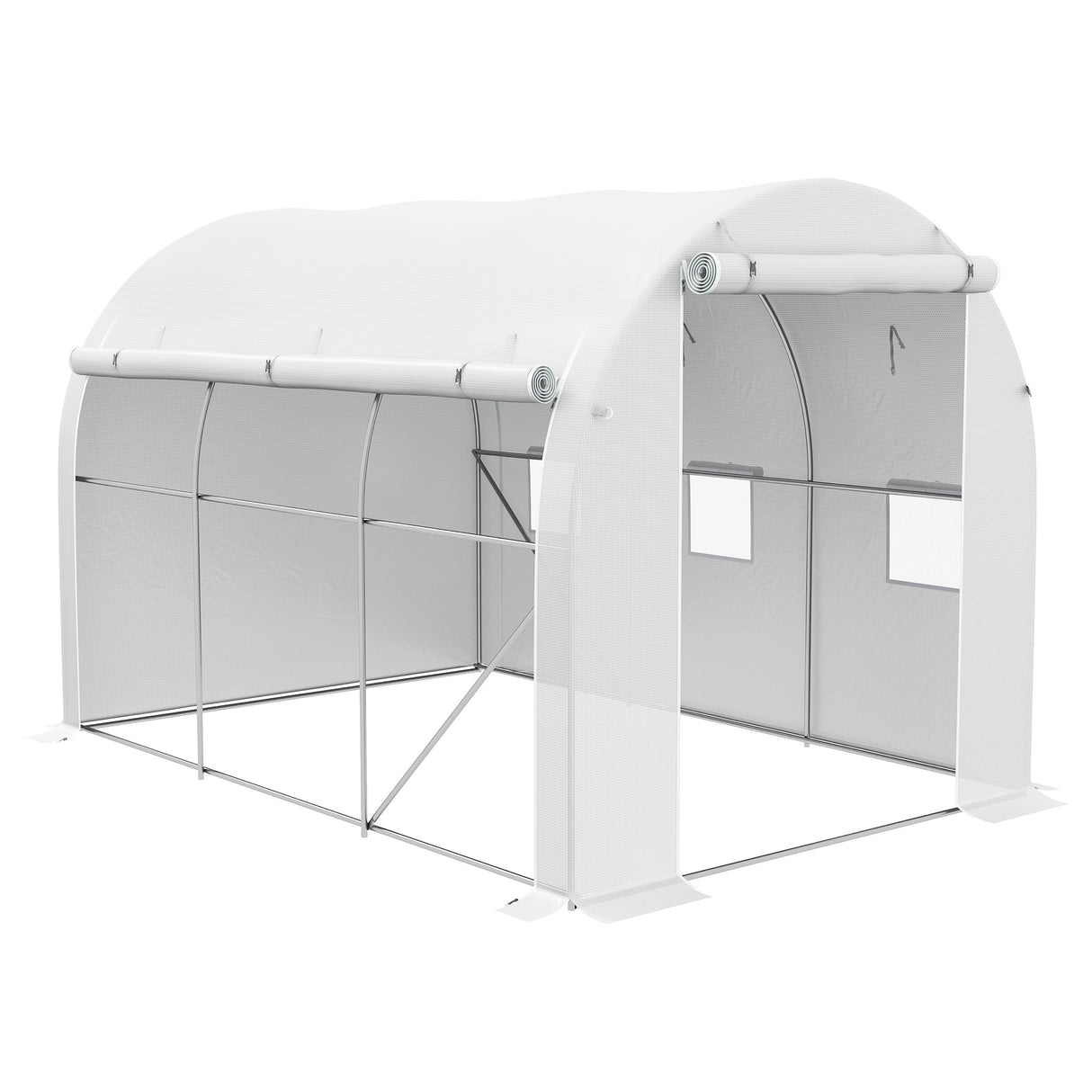 Galvanised Steel Frame Garden Greenhouse 196cm Wide With 6 Windows - Velmora