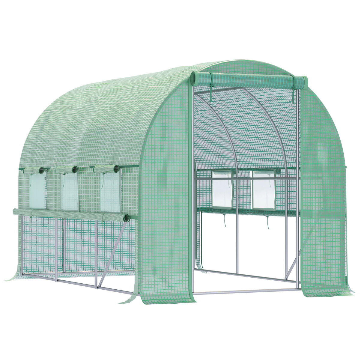 Galvanised Steel Frame Garden Greenhouse 200cm Wide With 6 Windows - Velmora