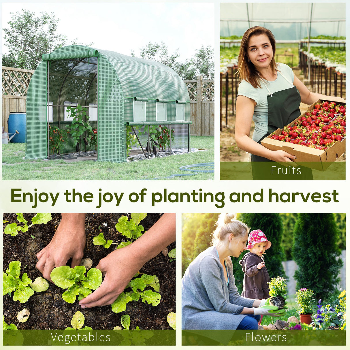 Galvanised Steel Frame Garden Greenhouse 200cm Wide With 6 Windows - Velmora