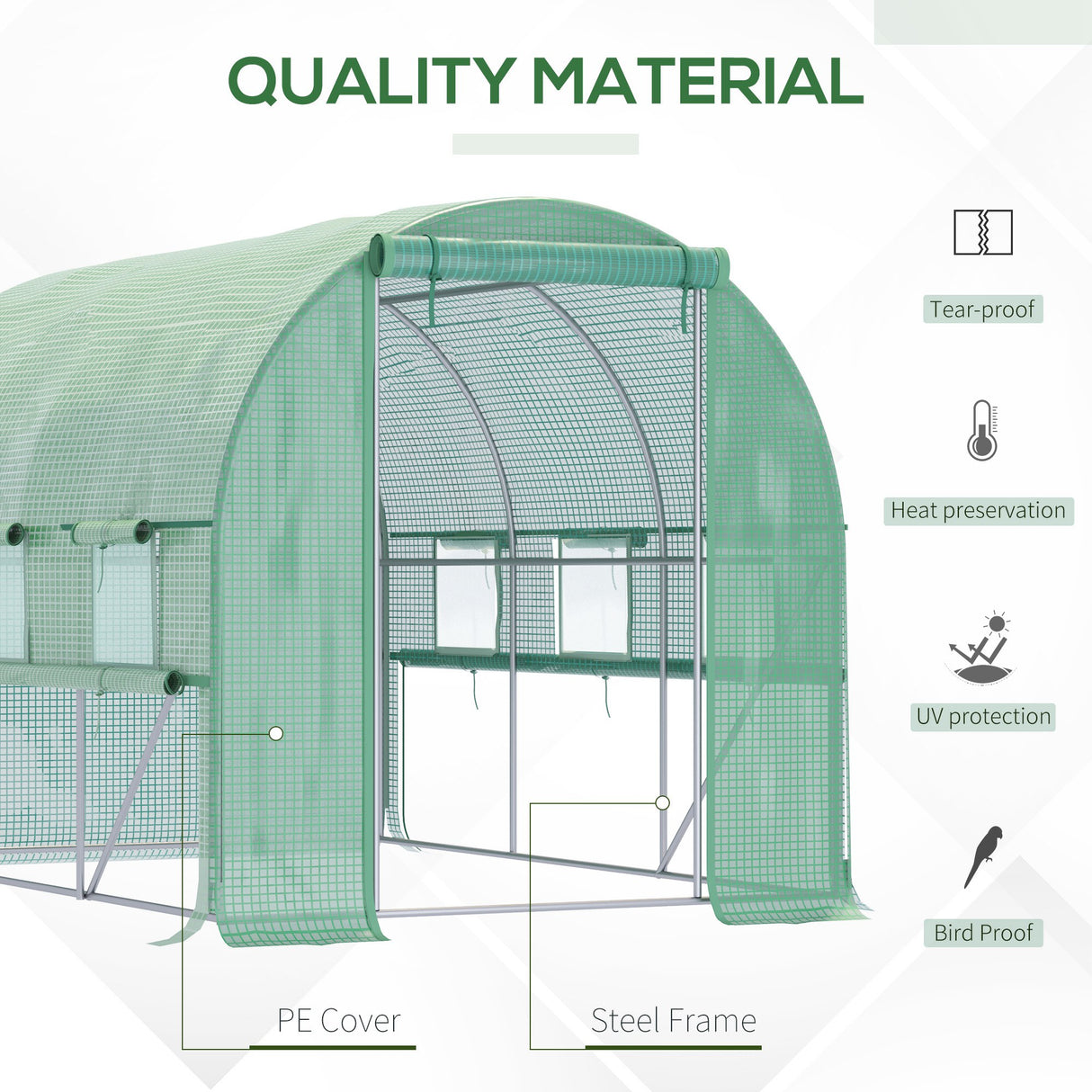 Galvanised Steel Frame Garden Greenhouse 200cm Wide With 6 Windows - Velmora