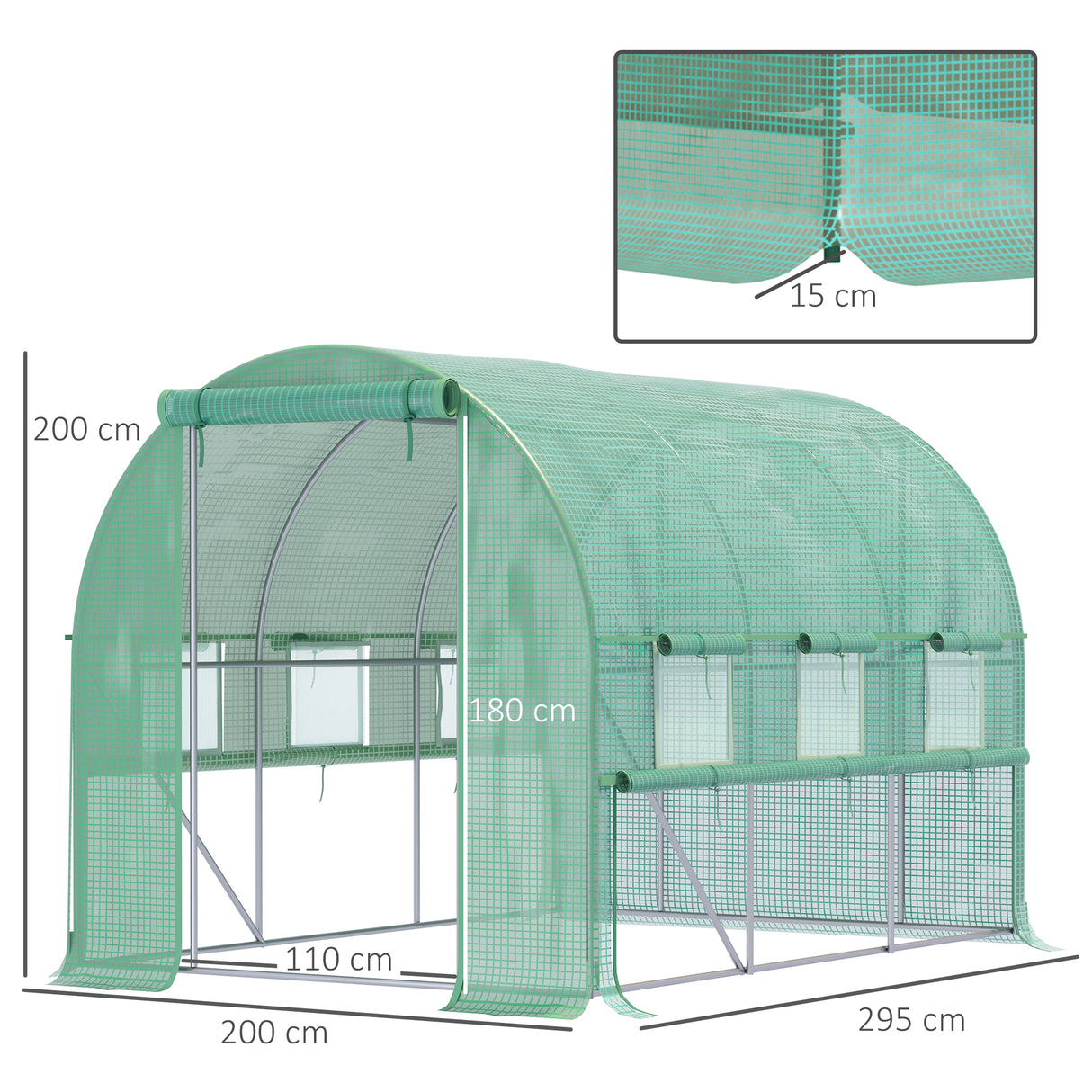 Galvanised Steel Frame Garden Greenhouse 200cm Wide With 6 Windows - Velmora