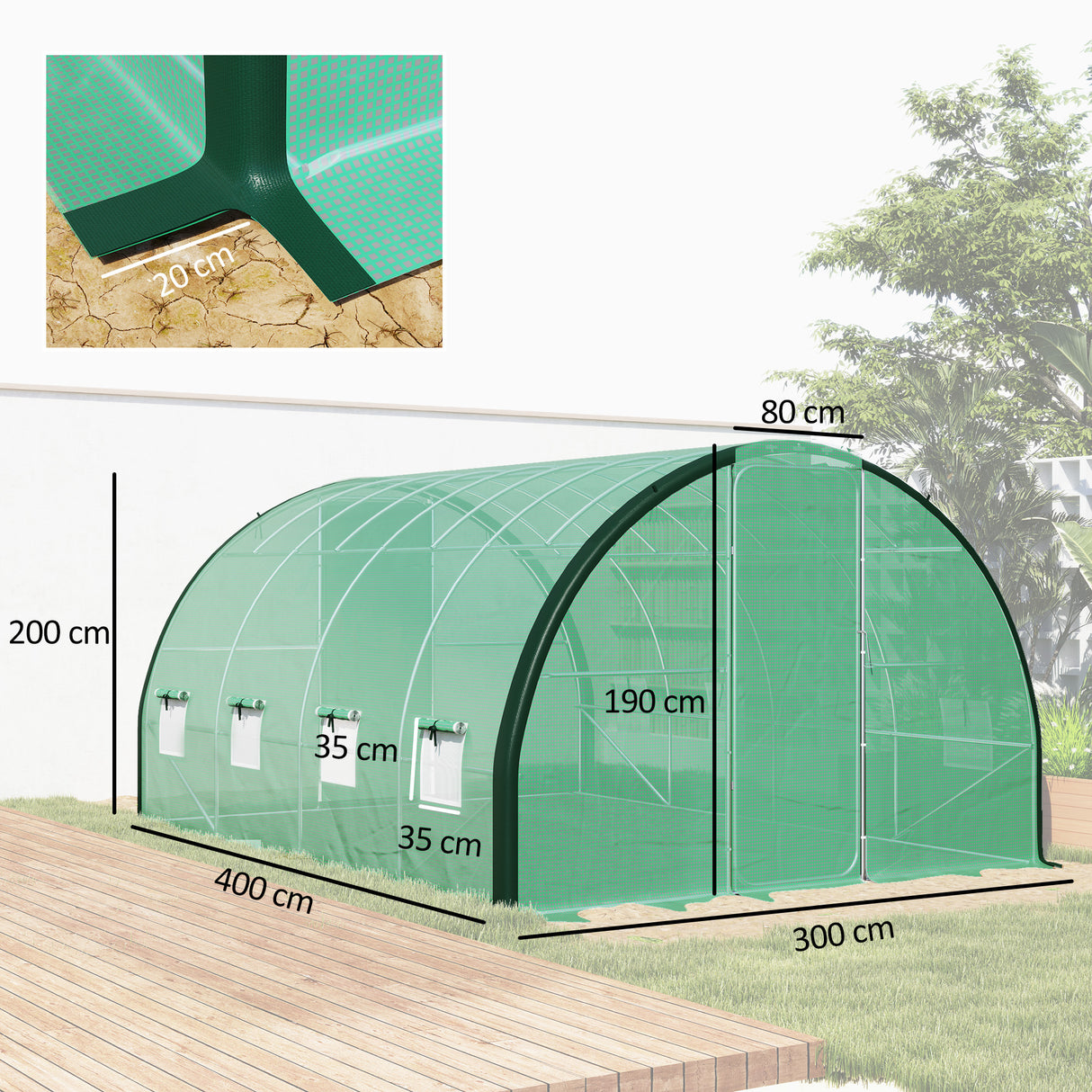 Galvanised Steel Frame Garden Greenhouse 400cm Length - Velmora