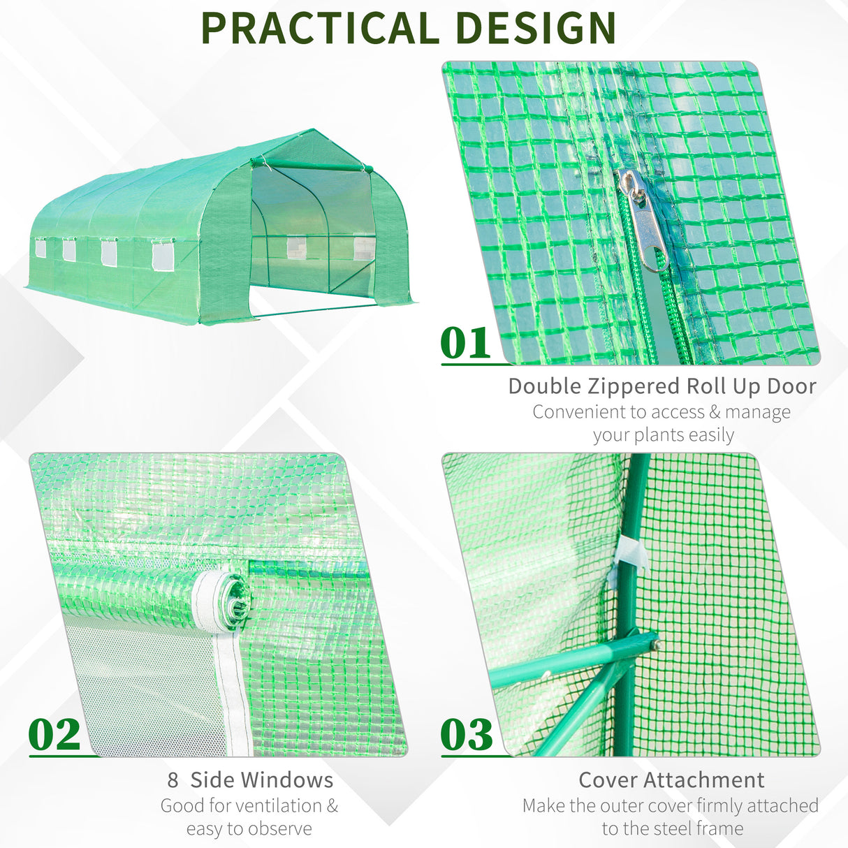 Galvanised Steel Frame Garden Greenhouse 595cm Length With 8 Mesh Windows - Velmora