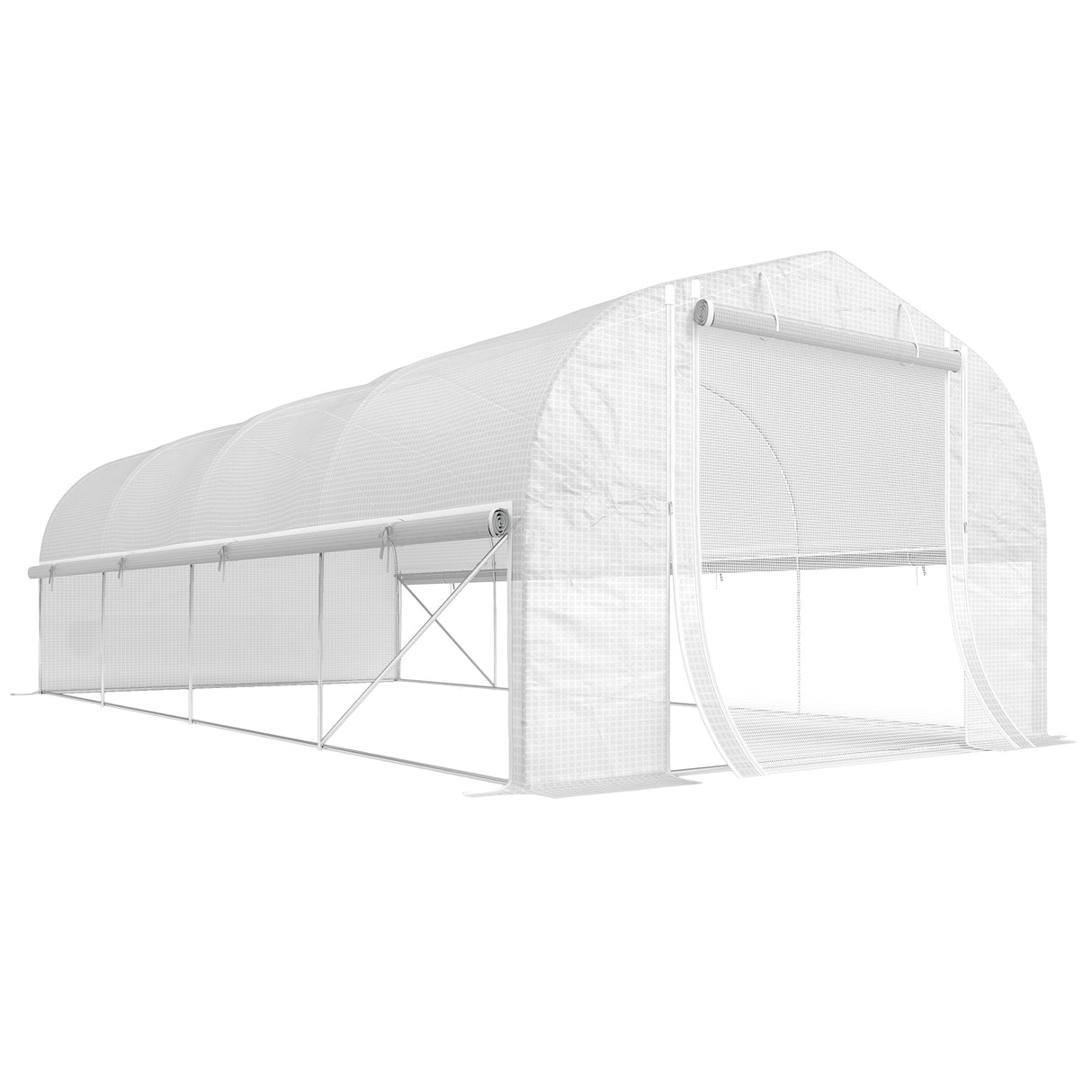Galvanised Steel Frame Garden Greenhouse 595cm Length With 8 Mesh Windows - Velmora