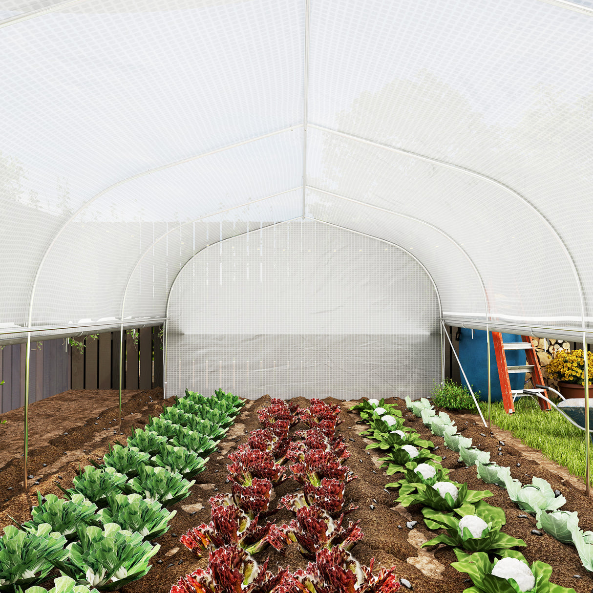 Galvanised Steel Frame Garden Greenhouse 595cm Length With 8 Mesh Windows - Velmora