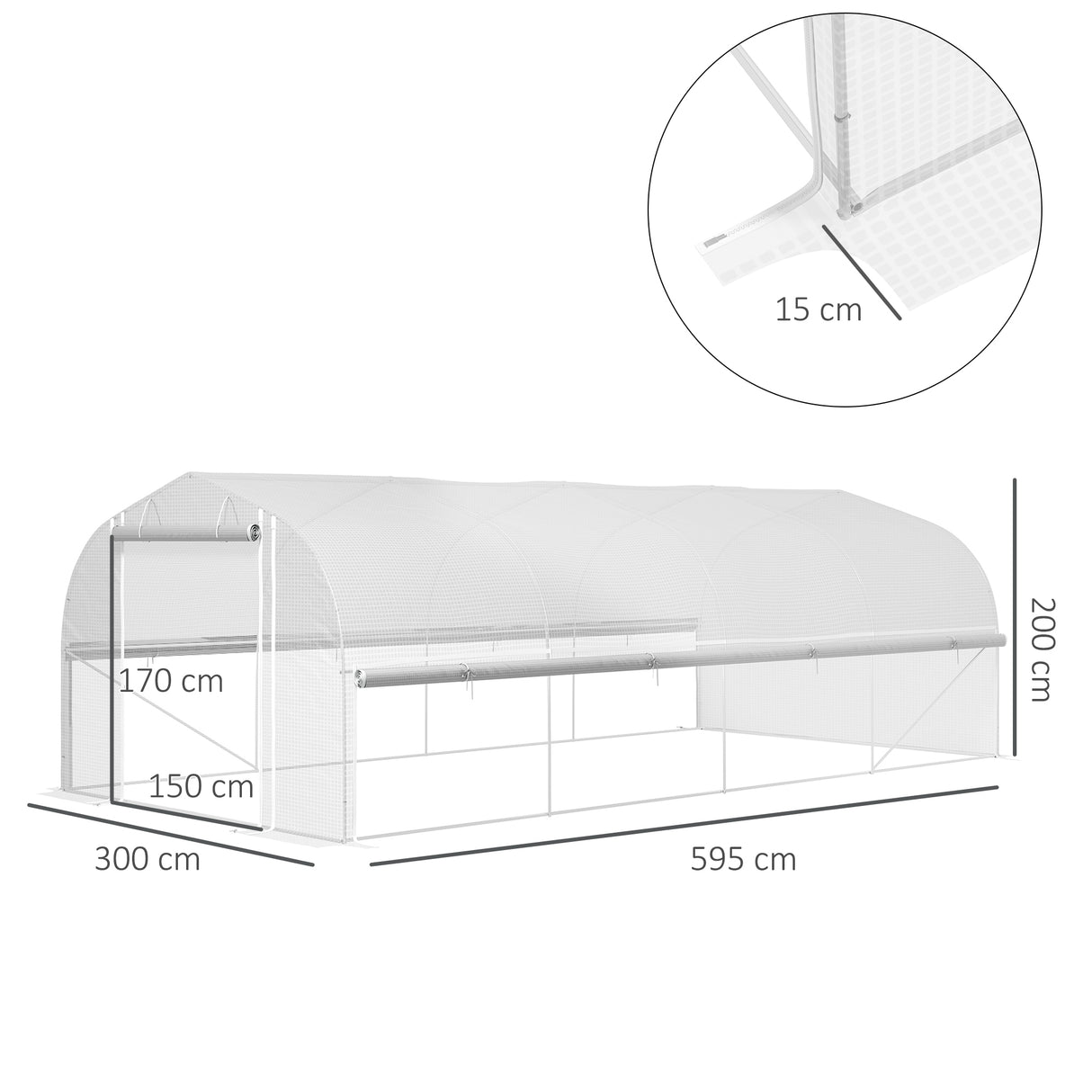 Galvanised Steel Frame Garden Greenhouse 595cm Length With 8 Mesh Windows - Velmora