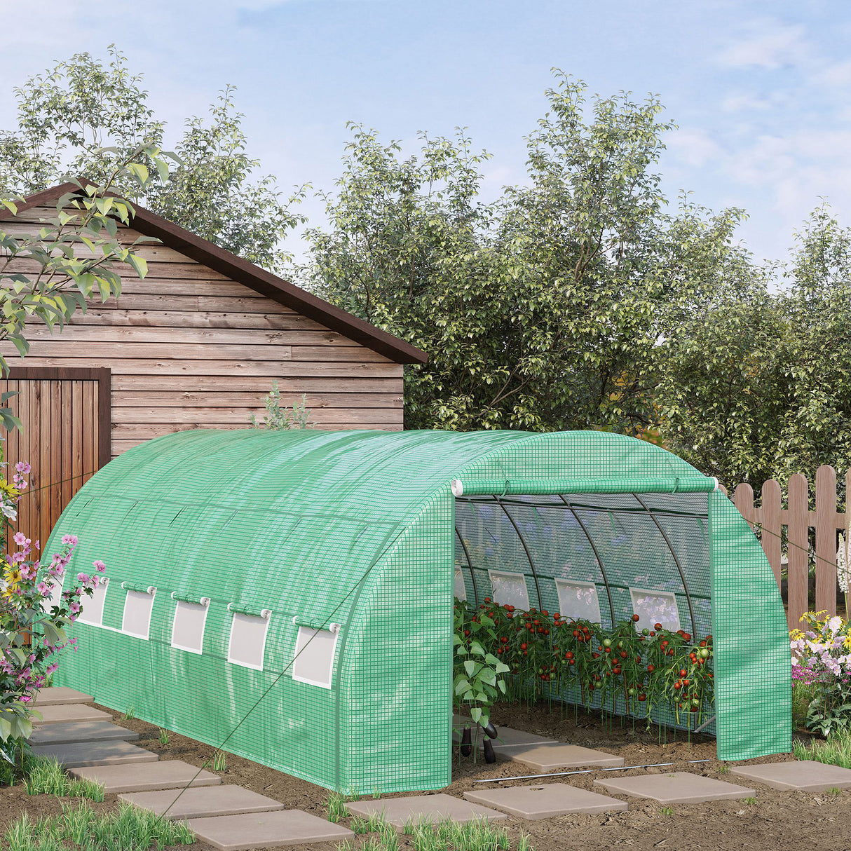 Galvanised Steel Frame Garden Polytunnel Greenhouse With 12 Windows - Velmora