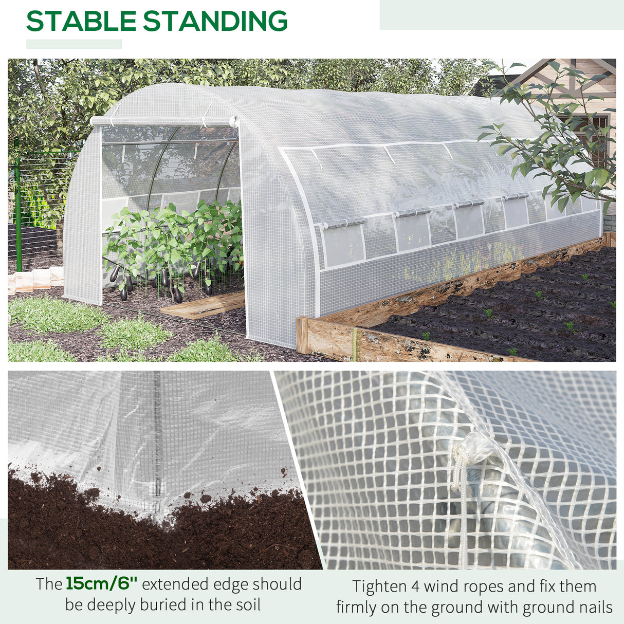 Galvanised Steel Frame Garden Polytunnel Greenhouse With 12 Windows - Velmora