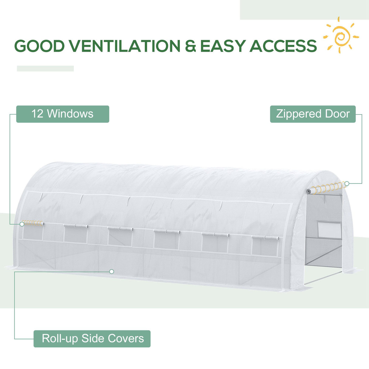 Galvanised Steel Frame Garden Polytunnel Greenhouse With 12 Windows - Velmora