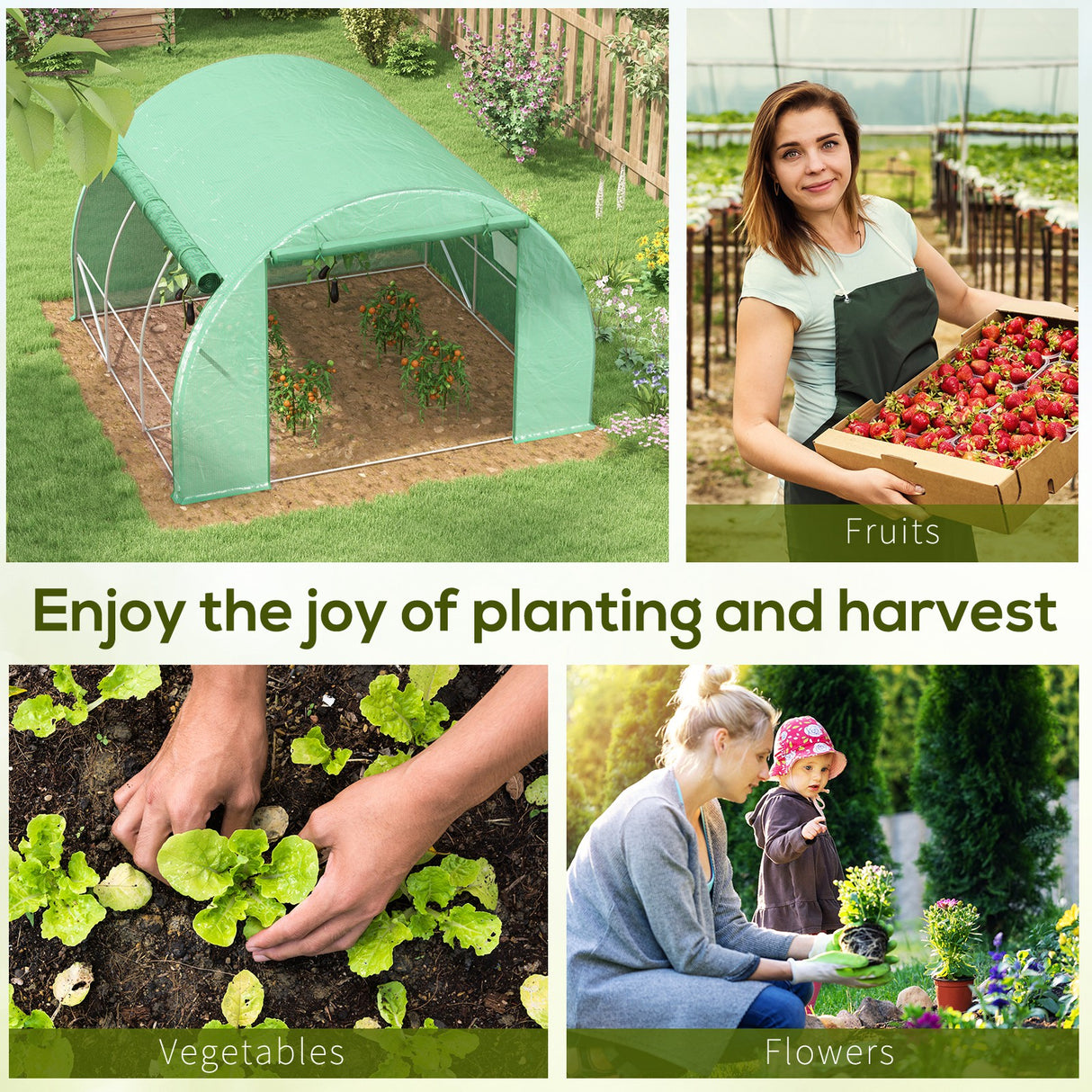 Galvanised Steel Frame Garden Polytunnel Greenhouse With 6 Windows - Velmora