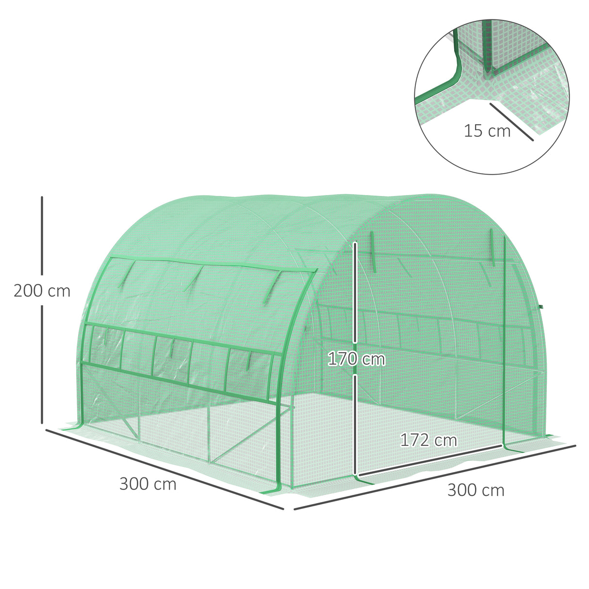 Galvanised Steel Frame Garden Polytunnel Greenhouse With 6 Windows - Velmora