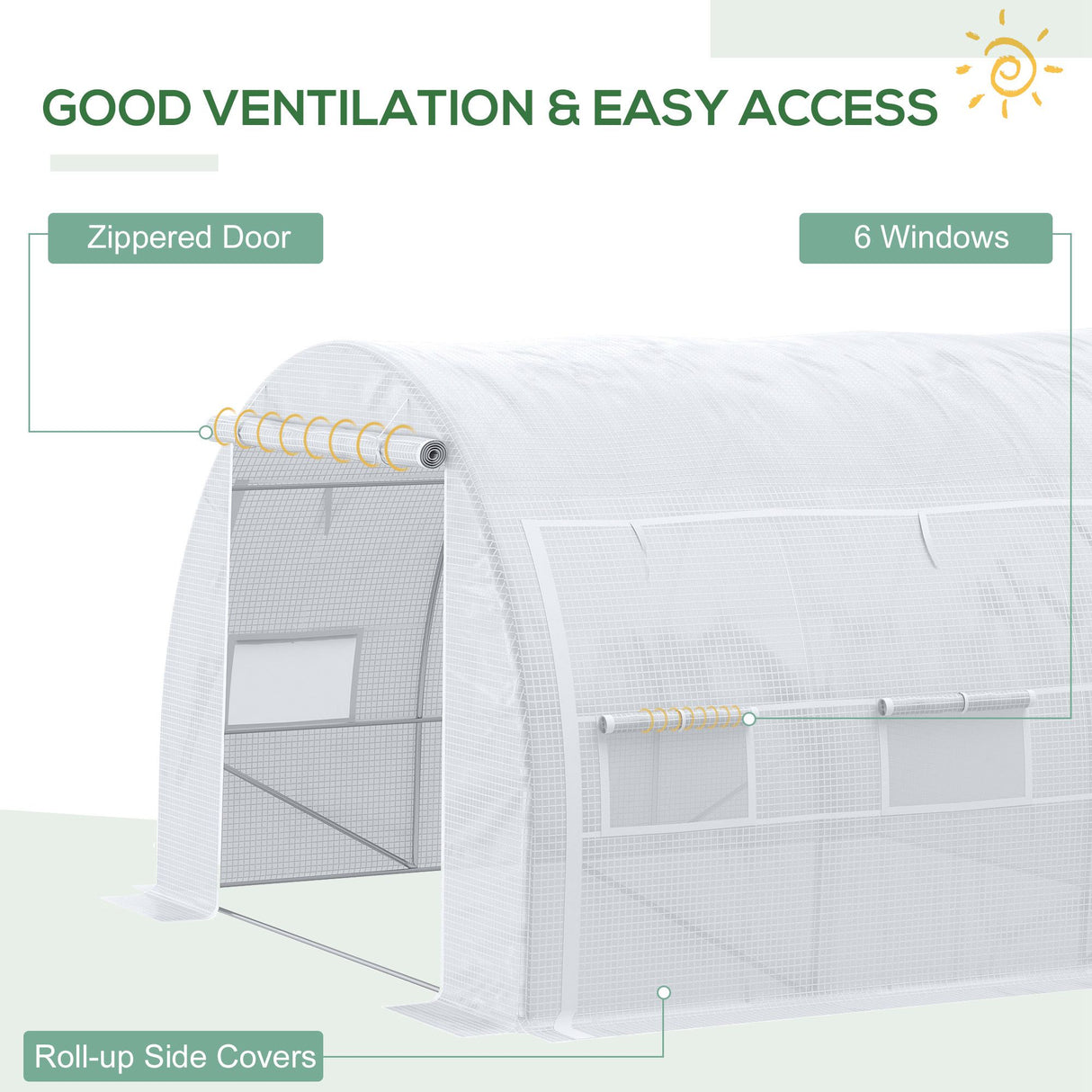 Galvanised Steel Frame Garden Polytunnel Greenhouse With 6 Windows - Velmora