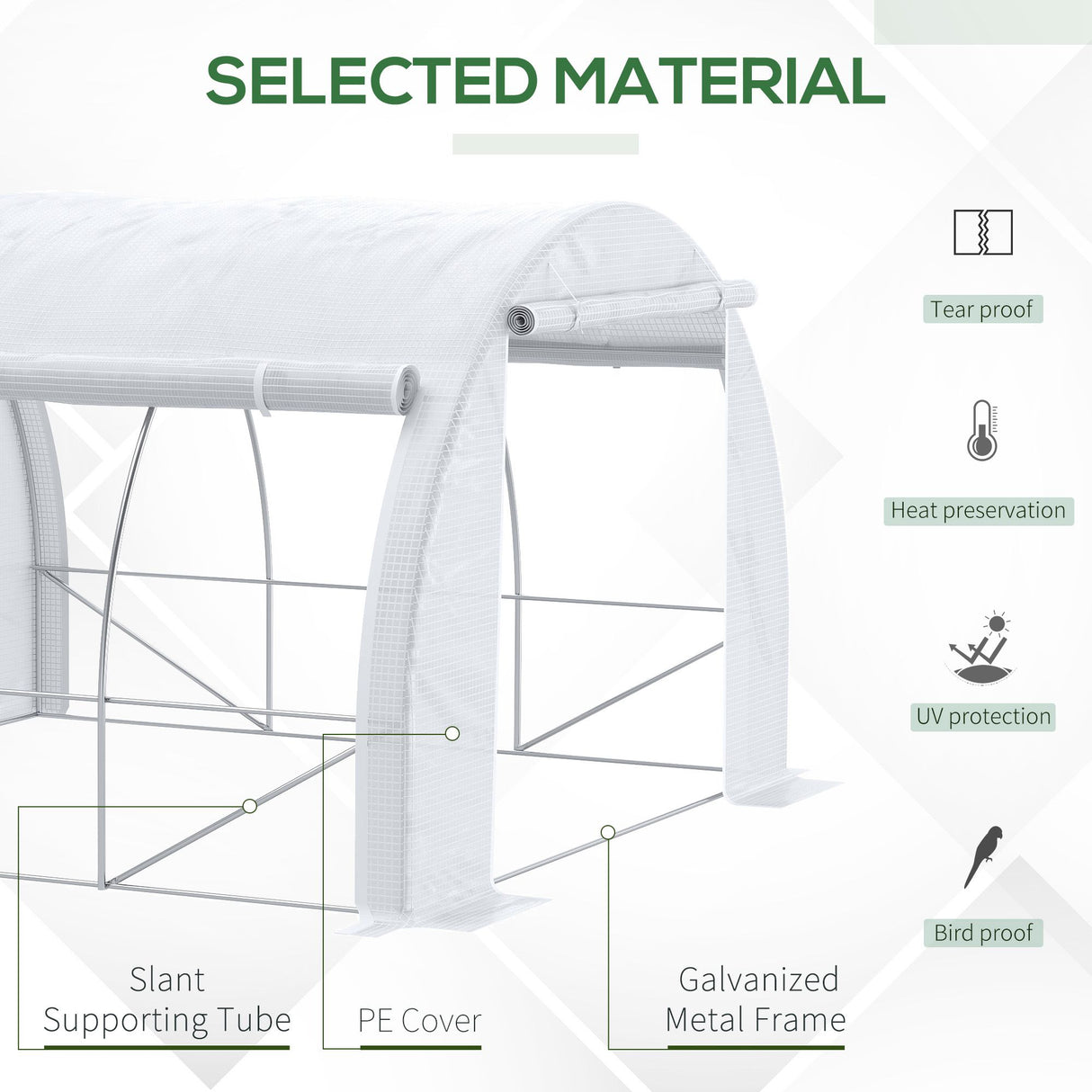 Galvanised Steel Frame Garden Polytunnel Greenhouse With 6 Windows - Velmora