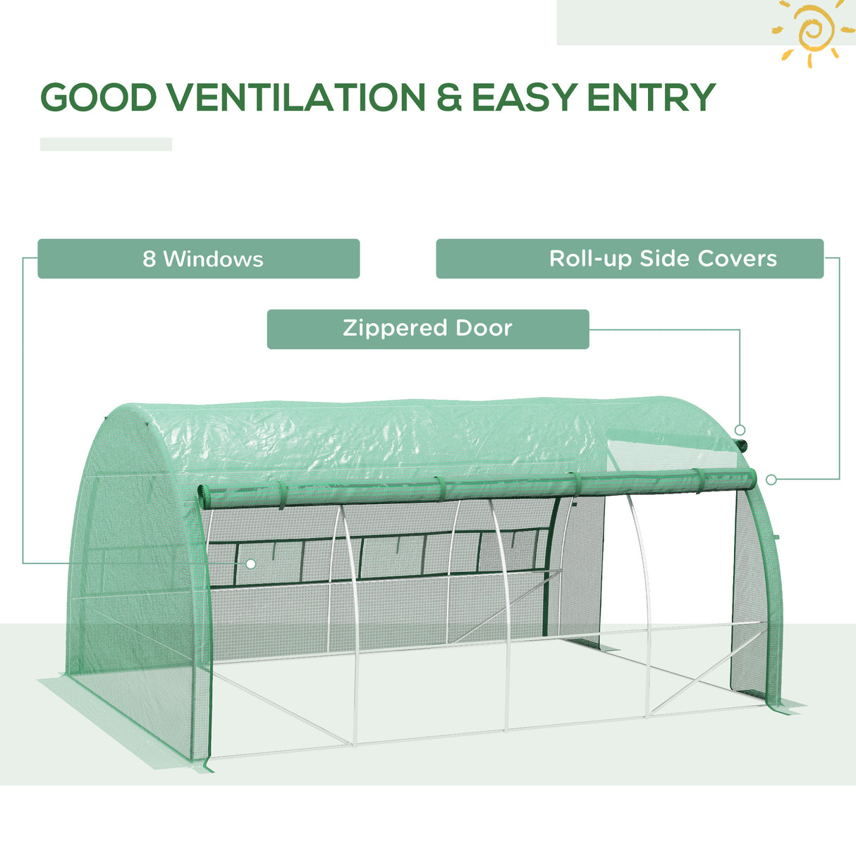 Galvanised Steel Frame Garden Polytunnel Greenhouse With 8 Windows - Velmora