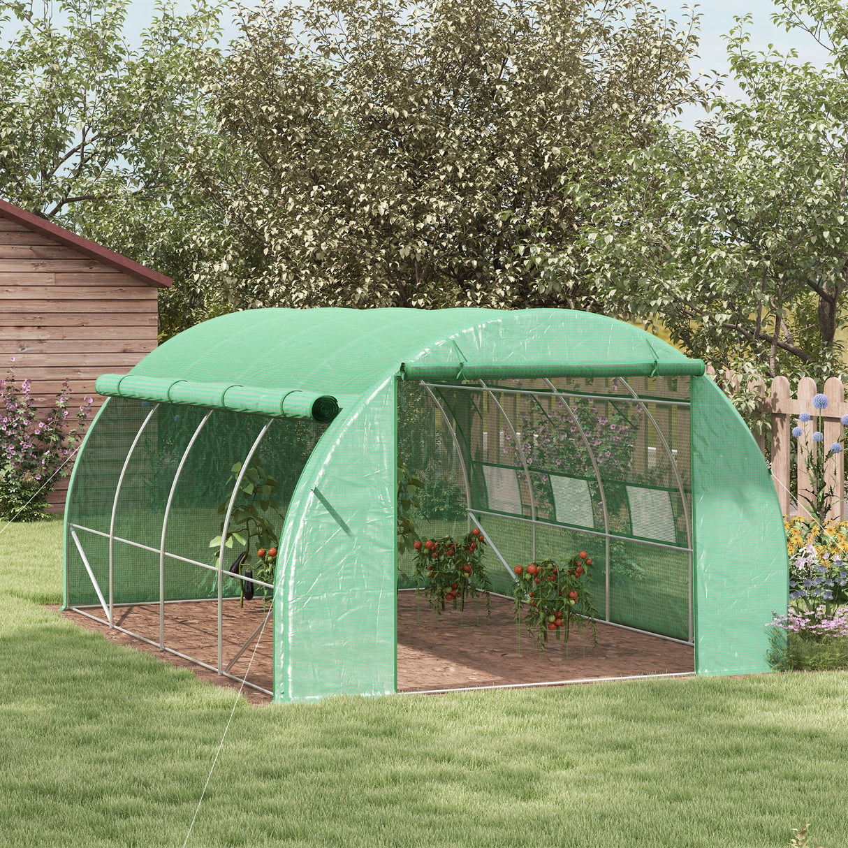 Galvanised Steel Frame Garden Polytunnel Greenhouse With 8 Windows - Velmora
