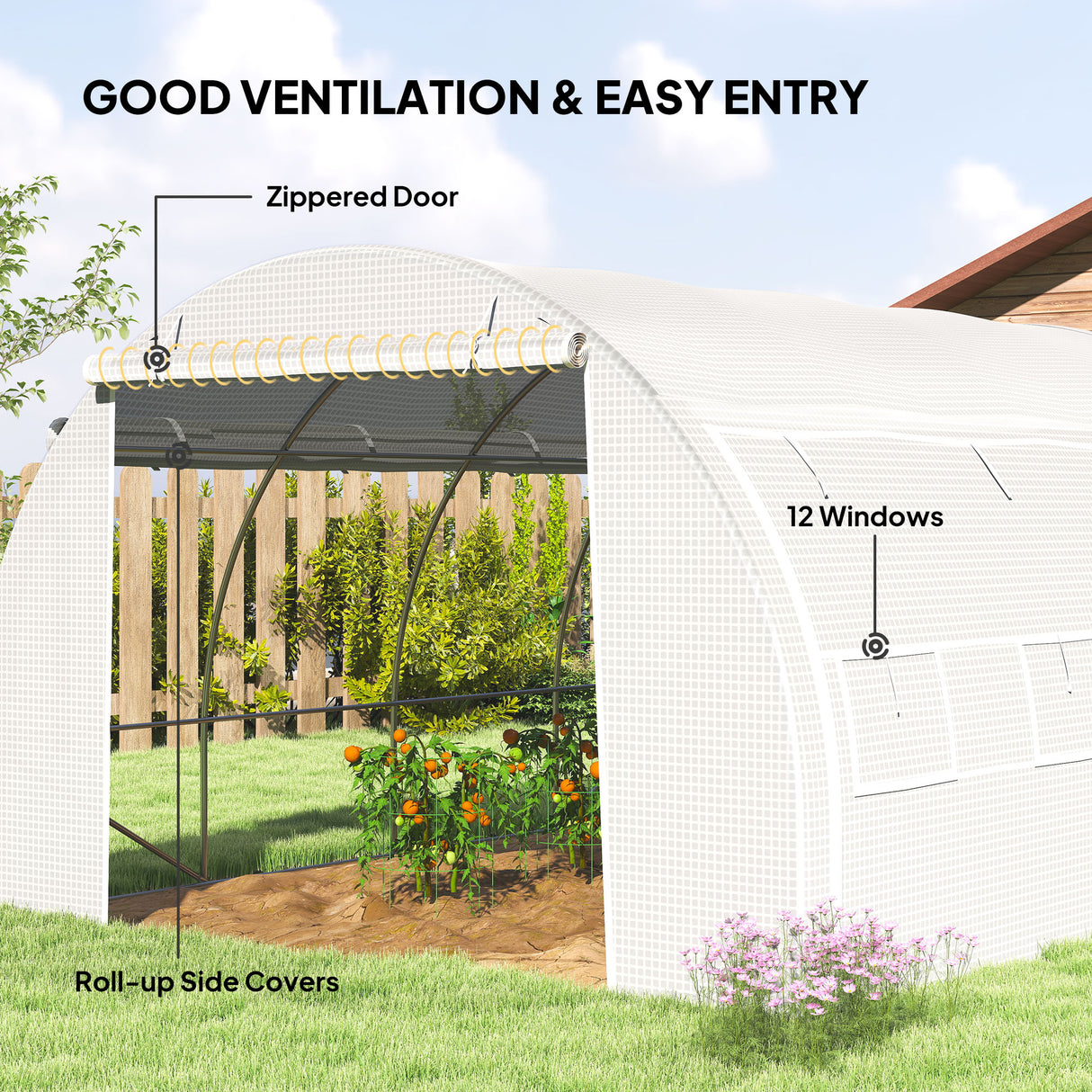 Galvanised Steel Frame Garden Polytunnel Greenhouse With 8 Windows - Velmora