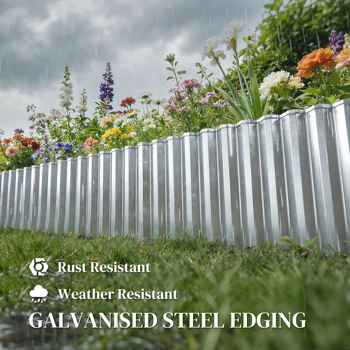 Galvanised Steel Garden Edging Border 650cm Wide - Velmora
