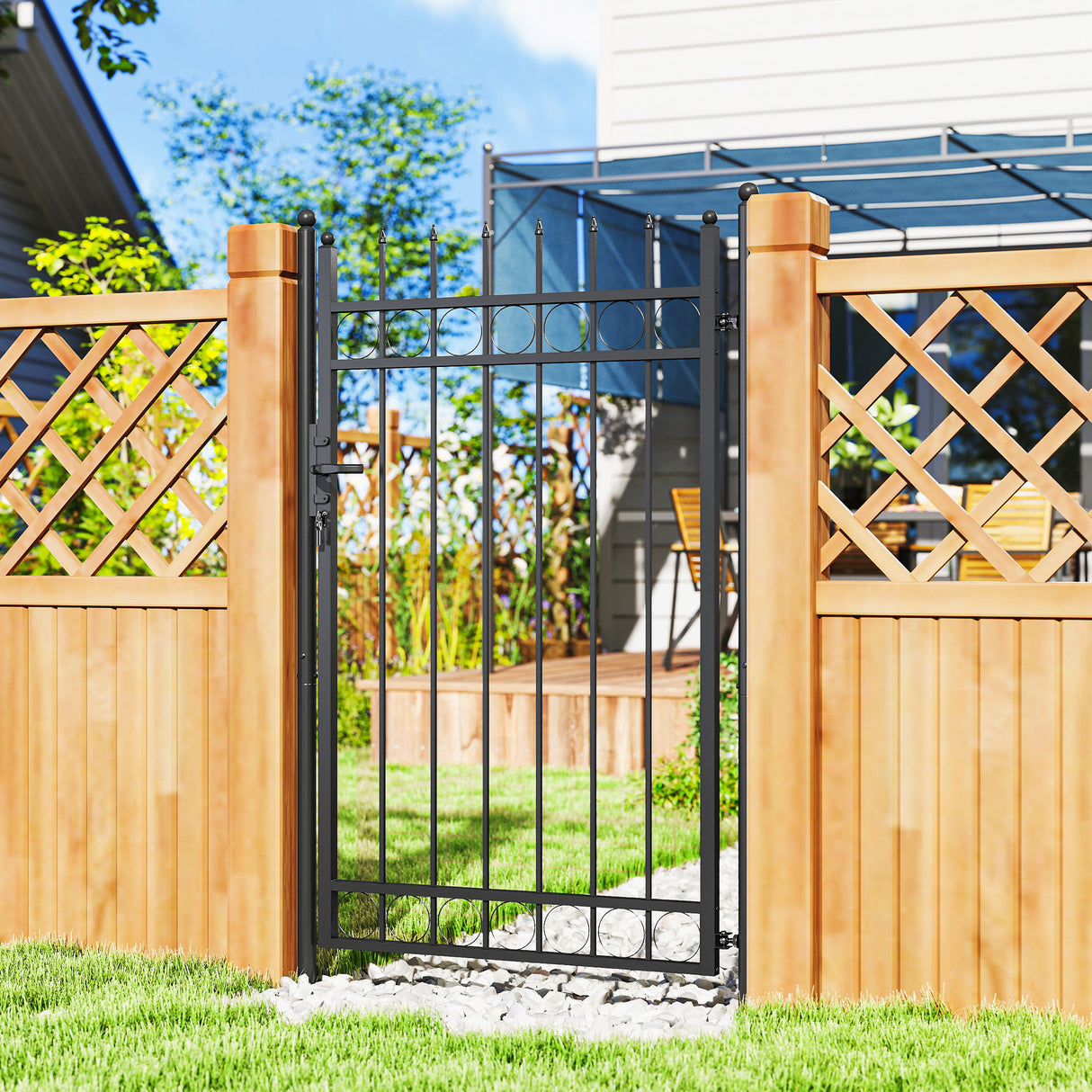 Galvanised Steel Garden Gate With Lock And 3 Keys 105cm Wide - Velmora