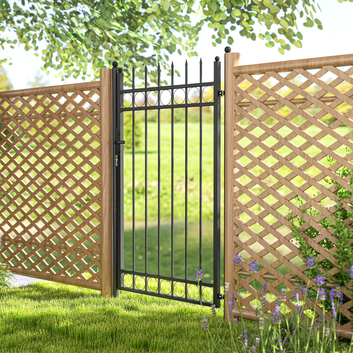Galvanised Steel Garden Gate With Lock And 3 Keys 105cm Wide - Velmora
