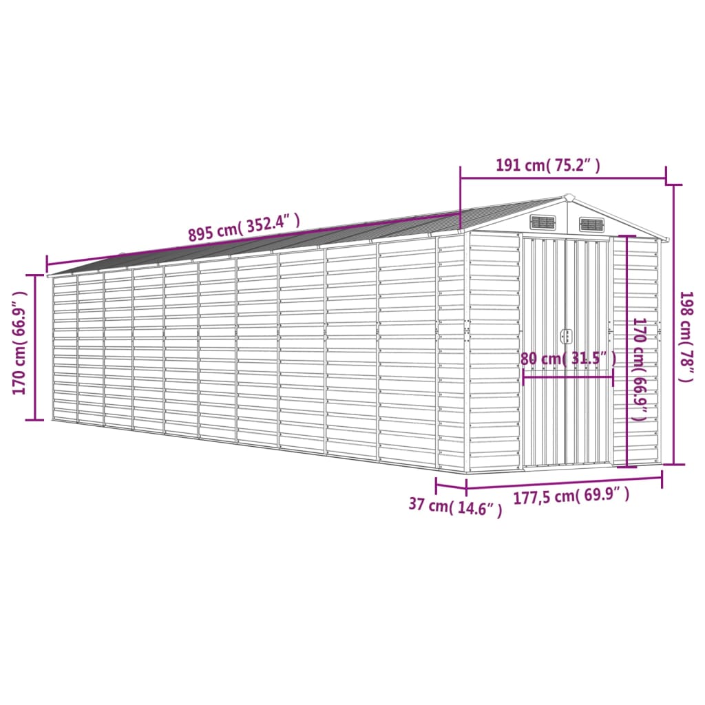 Galvanised Steel Garden Shed 895cm Depth - Vast Outdoor Storage | Cozy ...