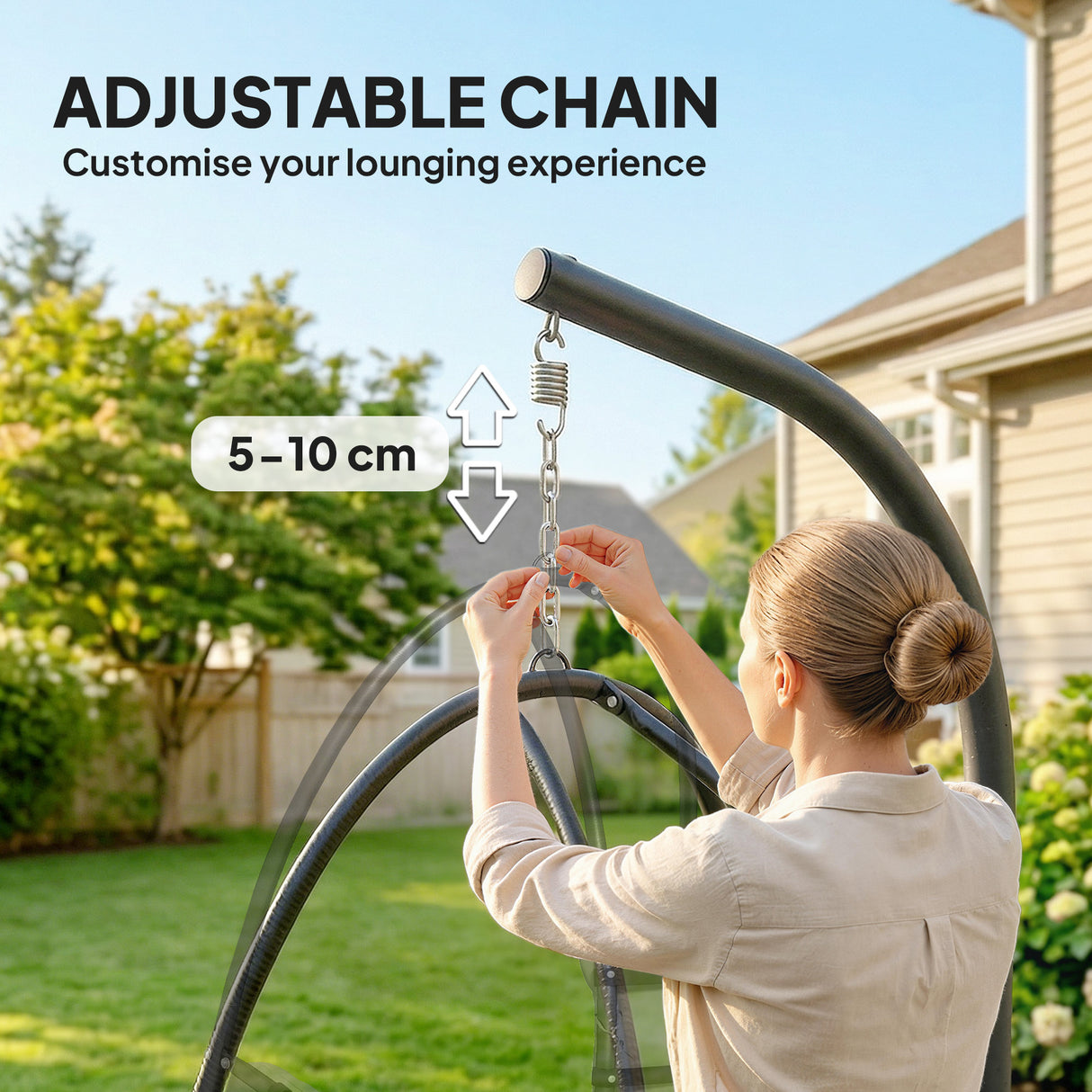 Galvanised Steel Hanging Garden Egg Swing Chair With Stand - Velmora