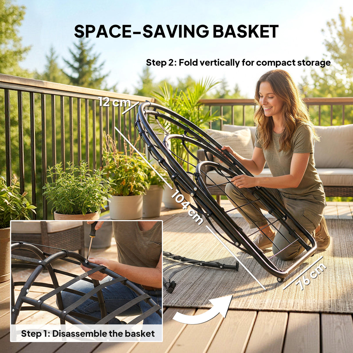 Galvanised Steel Hanging Garden Egg Swing Chair With Stand - Velmora