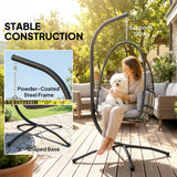 Galvanised Steel Hanging Garden Egg Swing Chair With Stand - Velmora