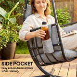 Galvanised Steel Hanging Garden Egg Swing Chair With Stand - Velmora