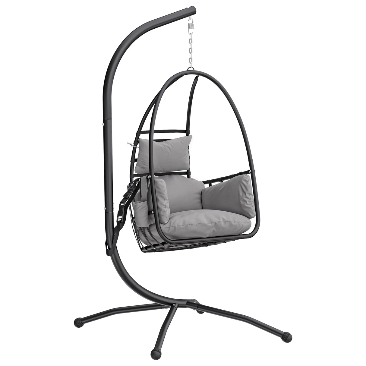 Galvanised Steel Hanging Garden Egg Swing Chair With Stand - Velmora