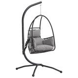 Galvanised Steel Hanging Garden Egg Swing Chair With Stand - Velmora