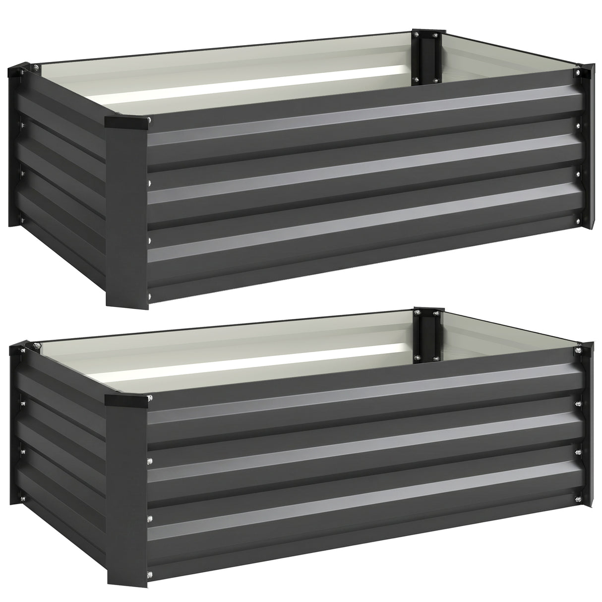 Galvanised Steel Outdoor Garden Planter Box 100cm Wide in Set Of 2 - Velmora